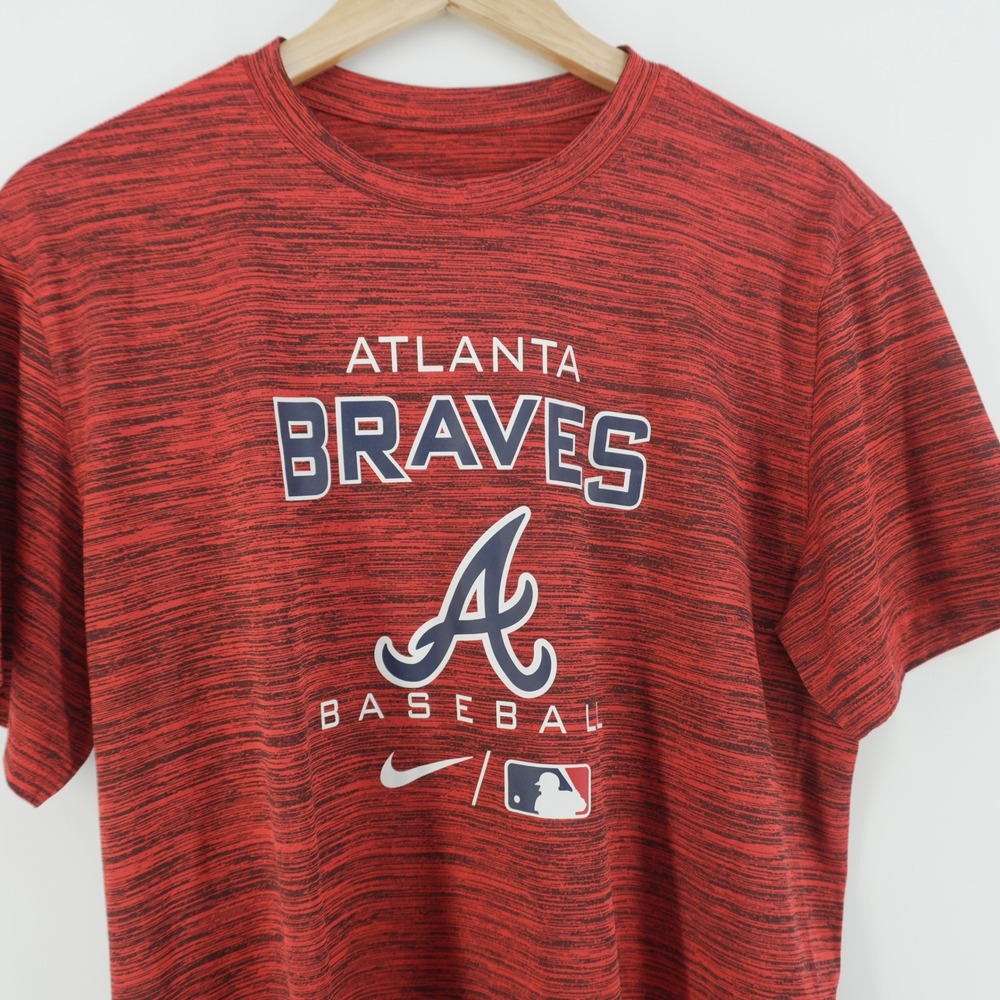 Nike Atlanta Braves T Shirt Kids Large Red Dri-FIT Space Dye MLB Graphic Tee